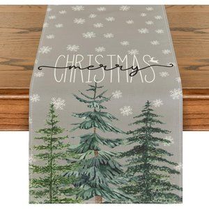 13 x 72 Inch Pine Tree Snowflake Merry Christmas Table Runner Winter Table Decor